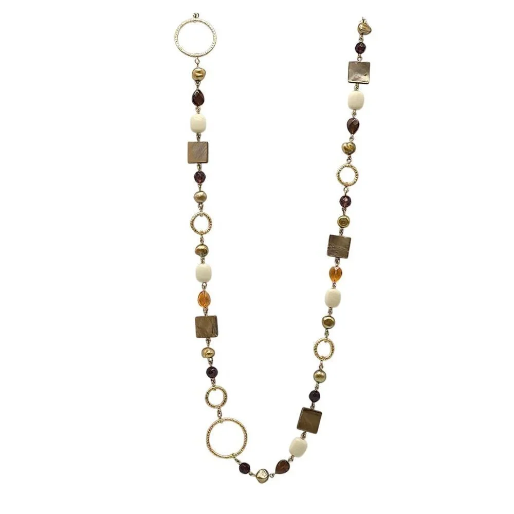 Gold Tone Ciprani Necklace Mixed Beads Geometric Shapes By Lia Sophia 37 Inches
